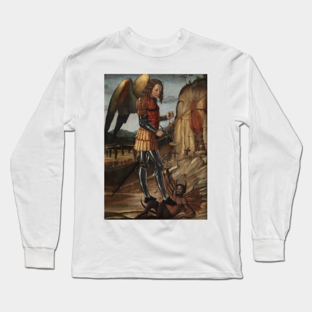 The Archangel Michael Triumphant Over Satan by Riccardo Quartararo Long Sleeve T-Shirt by Classic Art Stall